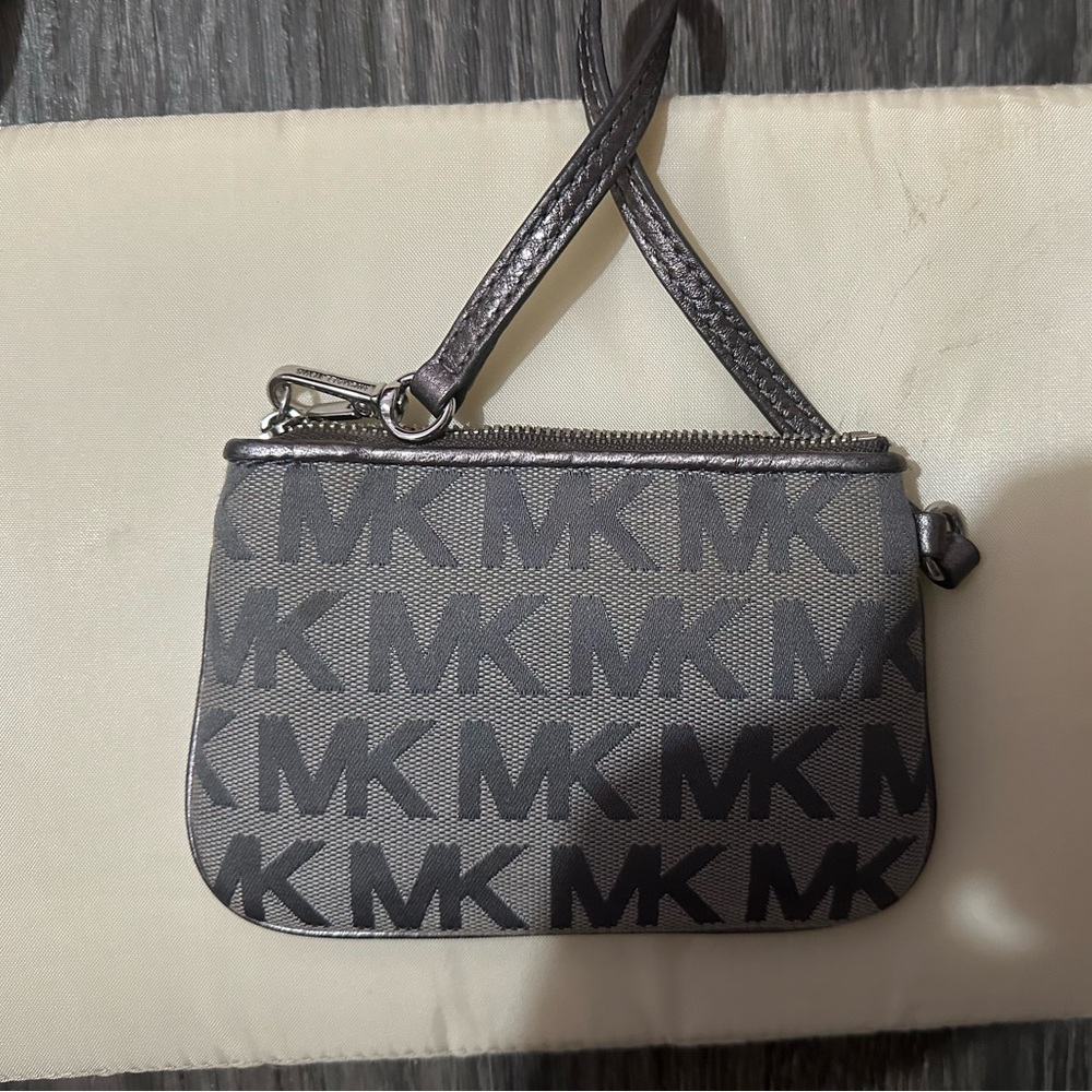 Michael Kors Gray MK Monogram Wristlet with Matching Scarf